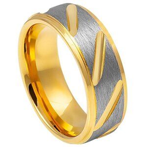 NEW 8MM GRAY YELLOW GOLD NOTCHED ETERNITY TUNGSTEN WEDDING BAND